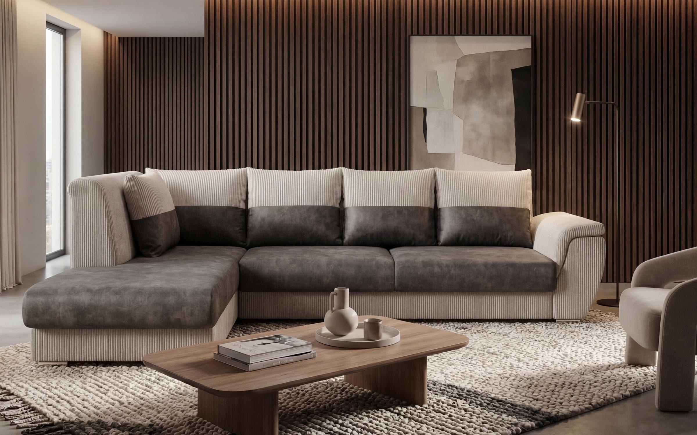 Extendable corner sofa + click-clack mechanism Sorento, dark grey + dark beige  1